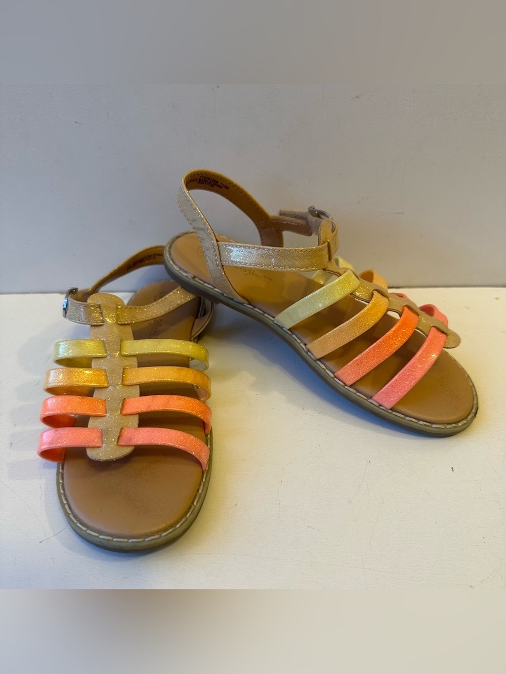 Cat & Jack Girls Rainbow Glitter Gladiator Sandals Size 12 Toddler Buckle Strap